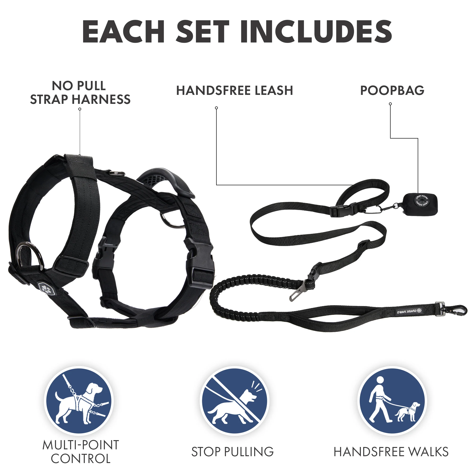 Comfort Control No-Pull Dog Harness and Multipurpose Leash Set - Black - Image 3