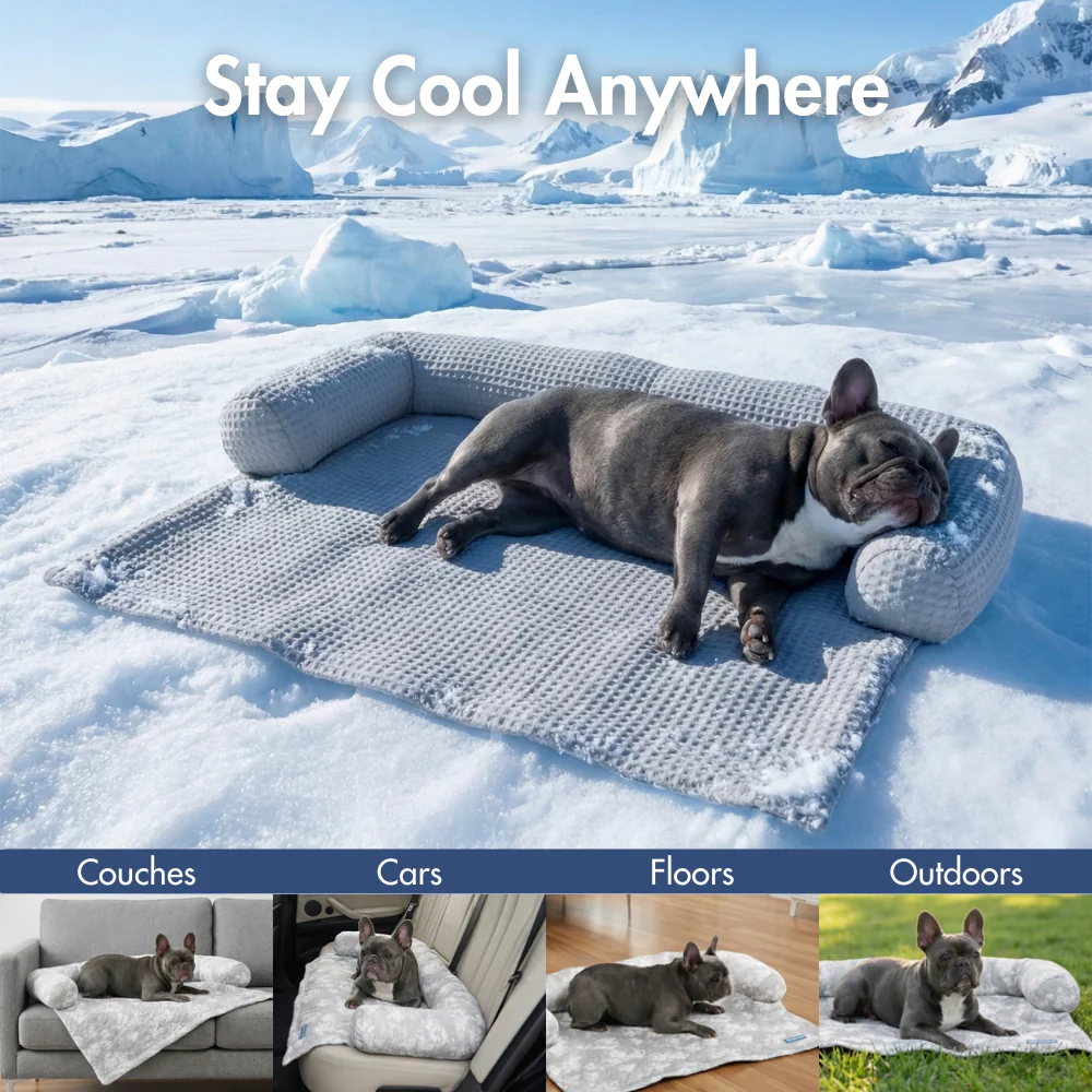Frostcore™ Cooling Couch Cover Dog Bed - Waffle Grey - Image 11